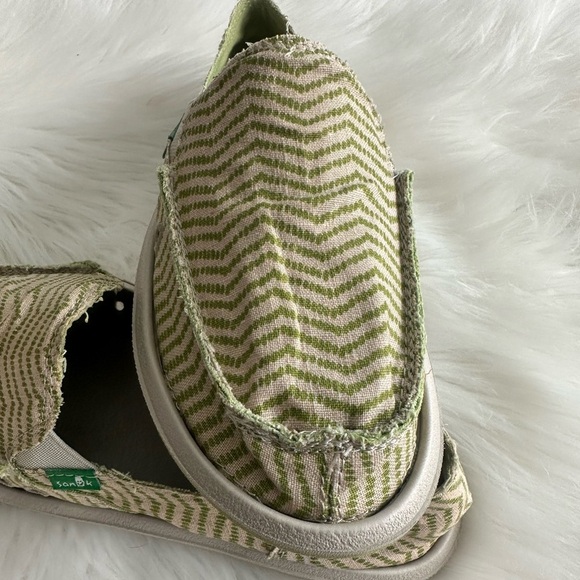 Sanuk Sidewalk Surfer Canvas Shoes Womens Size 9 Natural Khaki Green Slip On - Picture 7 of 13